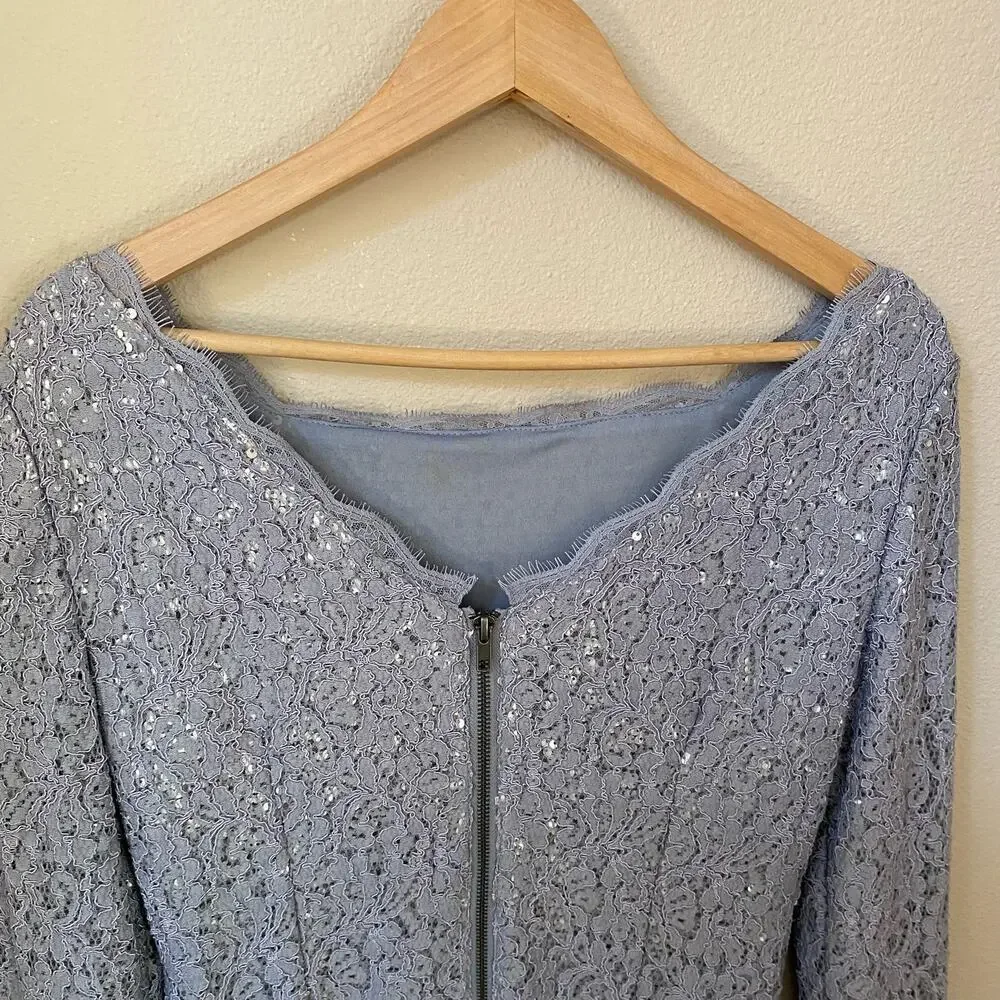 Adrianna Papell 41915770 Lace Short Dress Women's sz 8 Silver Gray Cocktail Prom - Picture 9 of 16